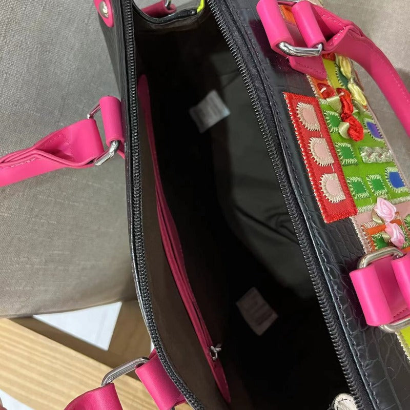 Chh Chrome Heart Leather Bag Embroidered Cartoon Shoulder Bag Crossbody Bag