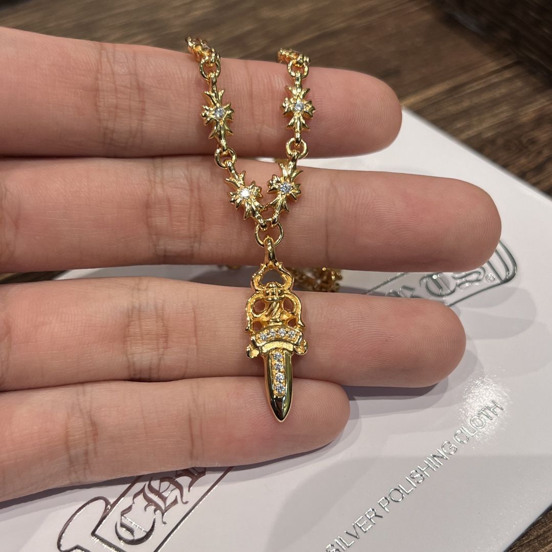 Chrome Hearts gold diamond sword pendant
